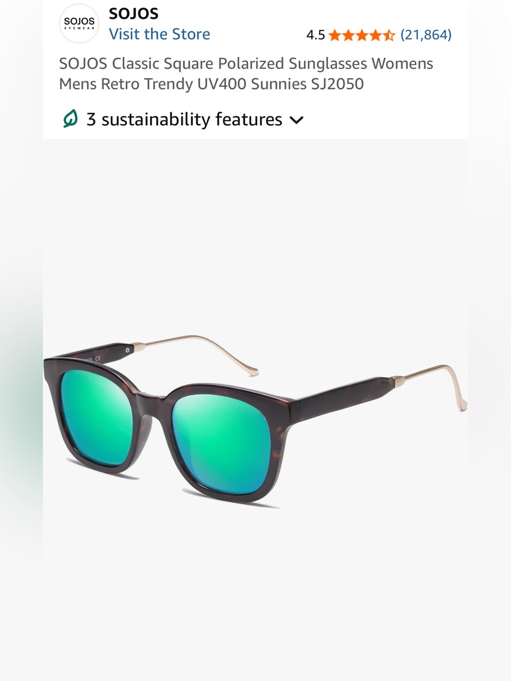 SOJOS Tortoiseshell Sunglasses with Green Mirrored Lenses